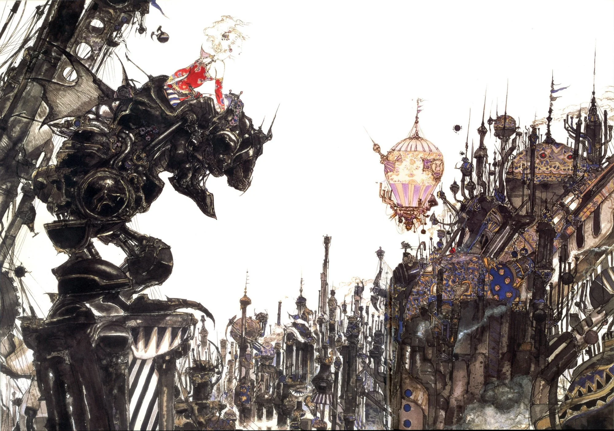 Yoshitaka Amano style Final Fantasy cover art