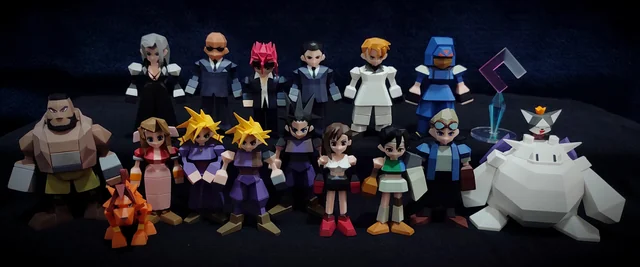 3D-printed miniature Final Fantasy 7 characters